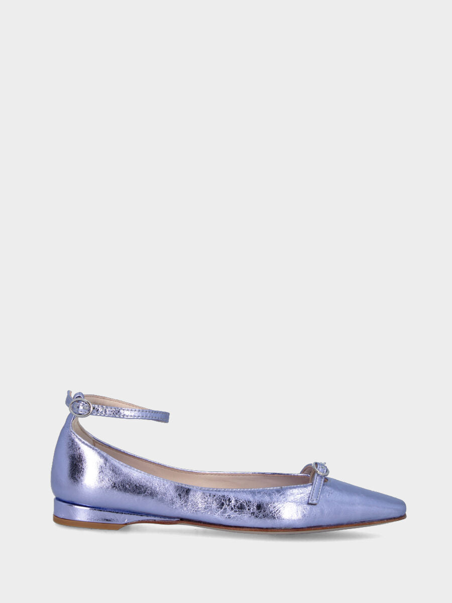 Purple laminated ballet flat with strap