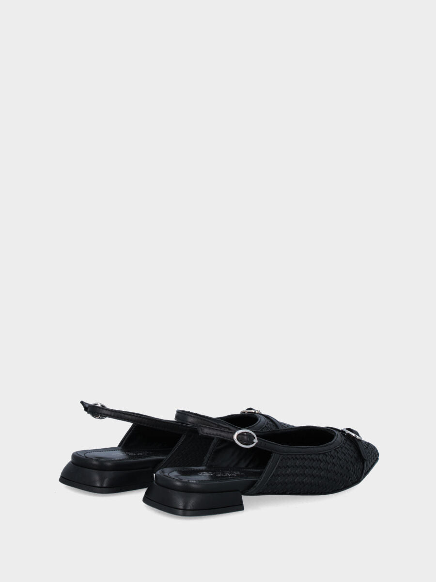Schwarzer Slingback aus geflochtenem Leder mit Riemchen