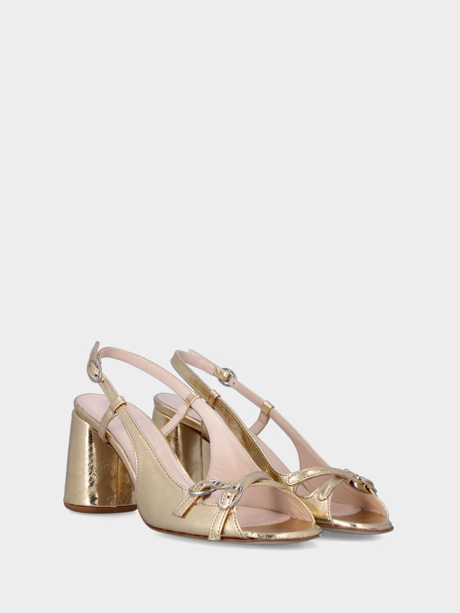 Sandalo oro in pelle laminata con cinturini incrociati