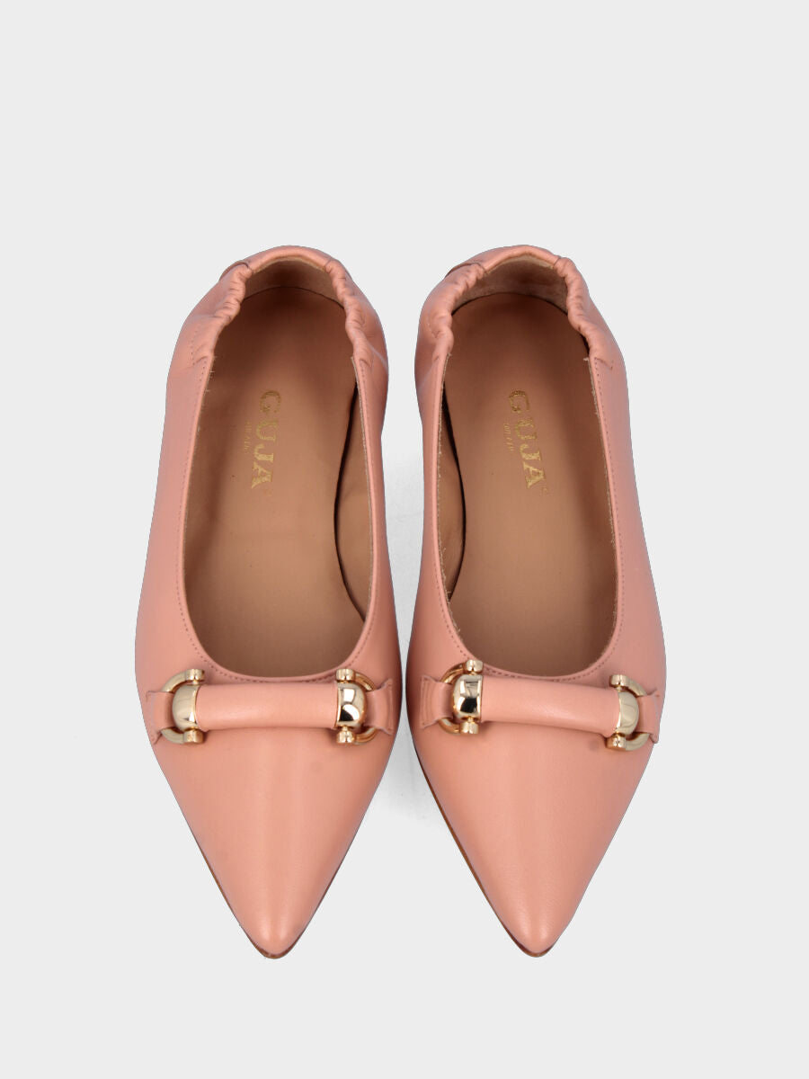 Ballerine nude en cuir avec morsetto à barre