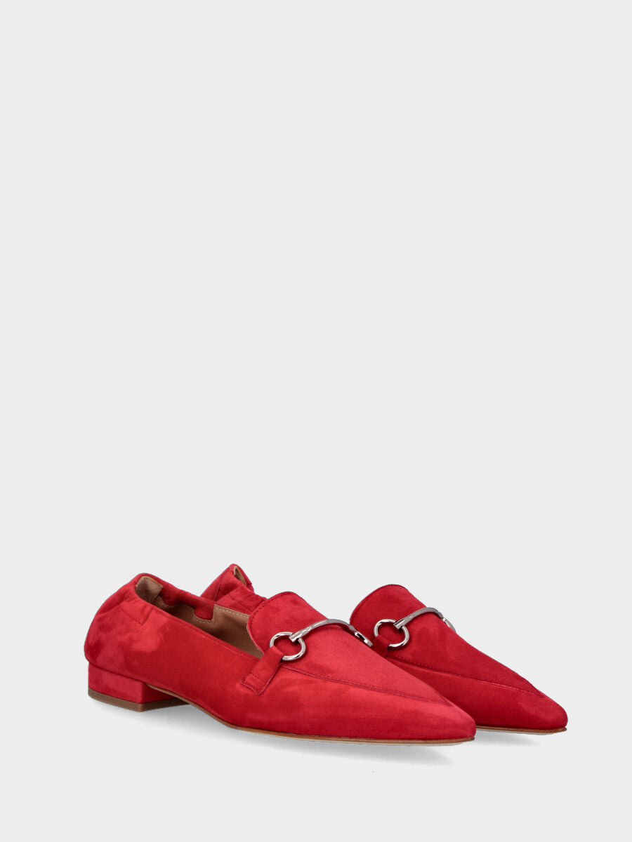 Mocassin rouge en cuir à bout pointu effilé avec morset