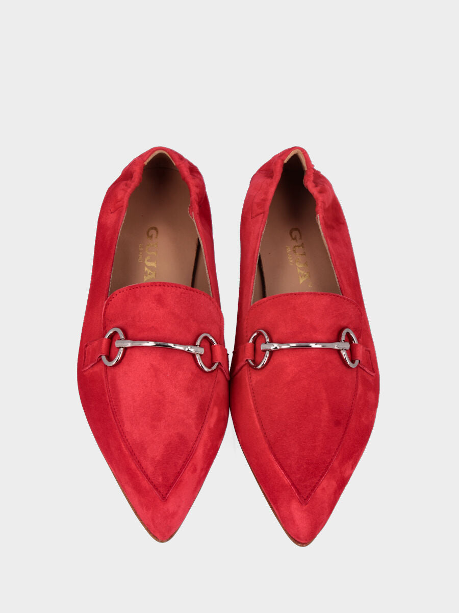 Mocassin rouge en cuir à bout pointu effilé avec morset
