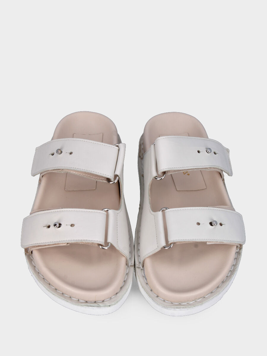 Ciabatta blanche en cuir avec double bride à velcro