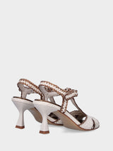 Sandalo bicolore bianco in pelle intrecciata modello charleston