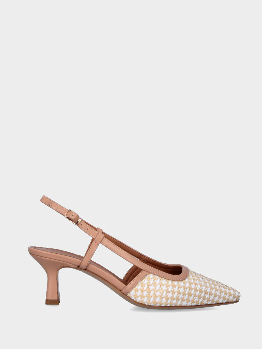Slingback beige in pelle con tomaia intrecciata bicolore