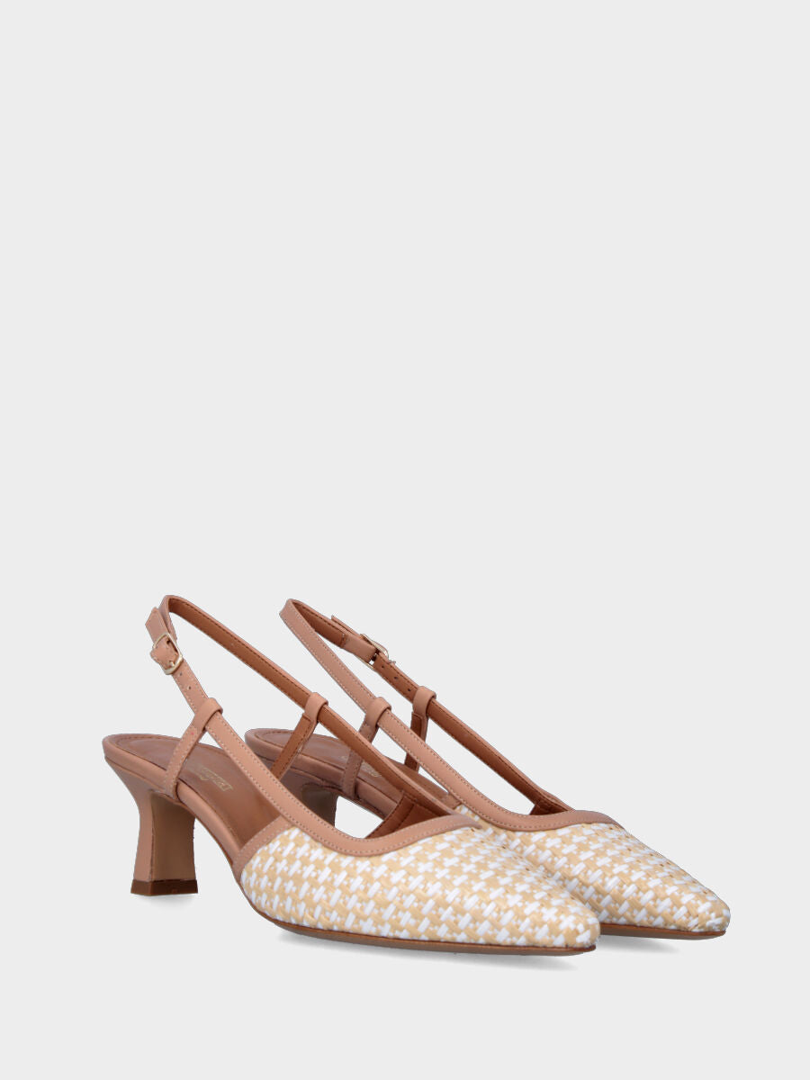 Slingback beige in pelle con tomaia intrecciata bicolore