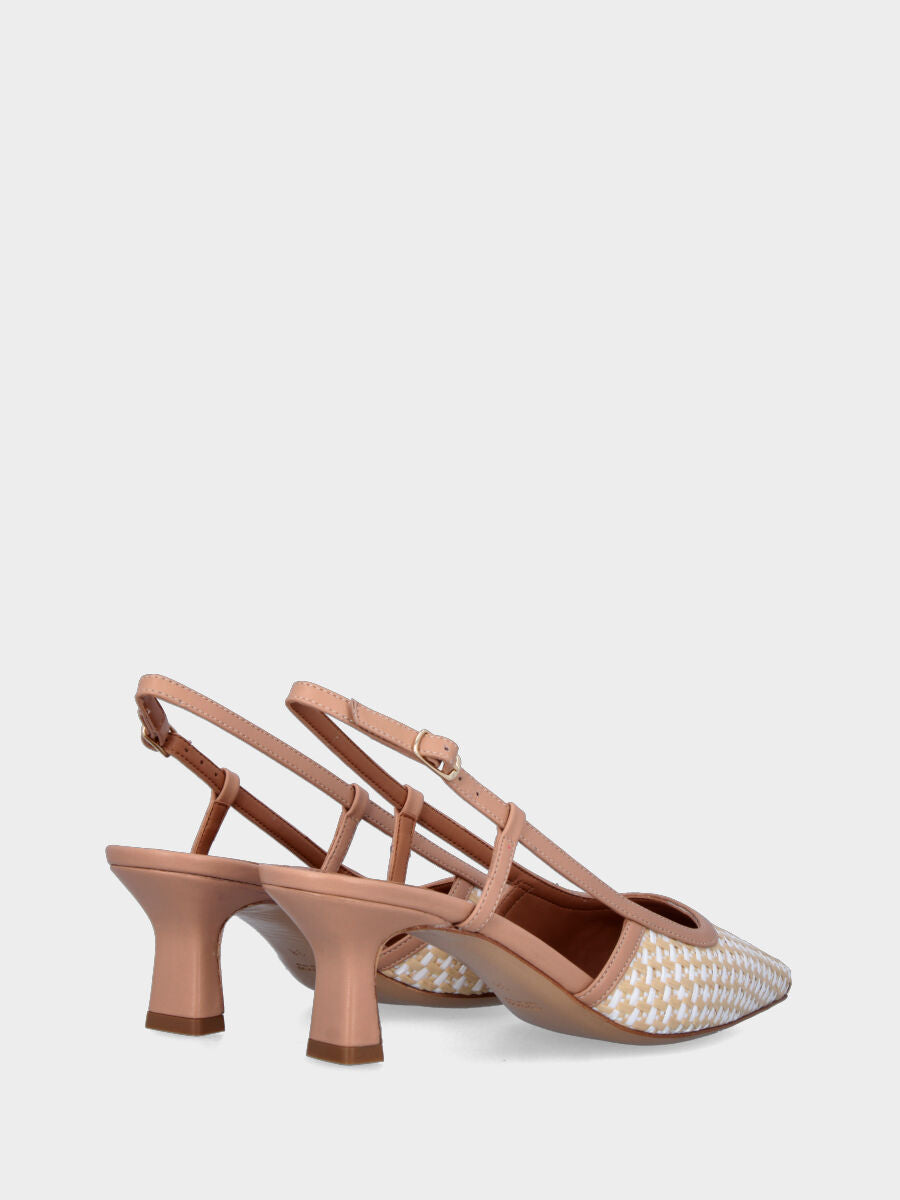 Slingback beige in pelle con tomaia intrecciata bicolore
