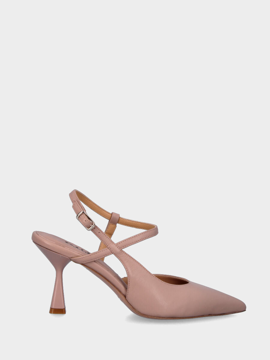 Nude Slingback aus Leder mit spitzer, schmal zulaufender Spitze und asymmetrischem Riemen