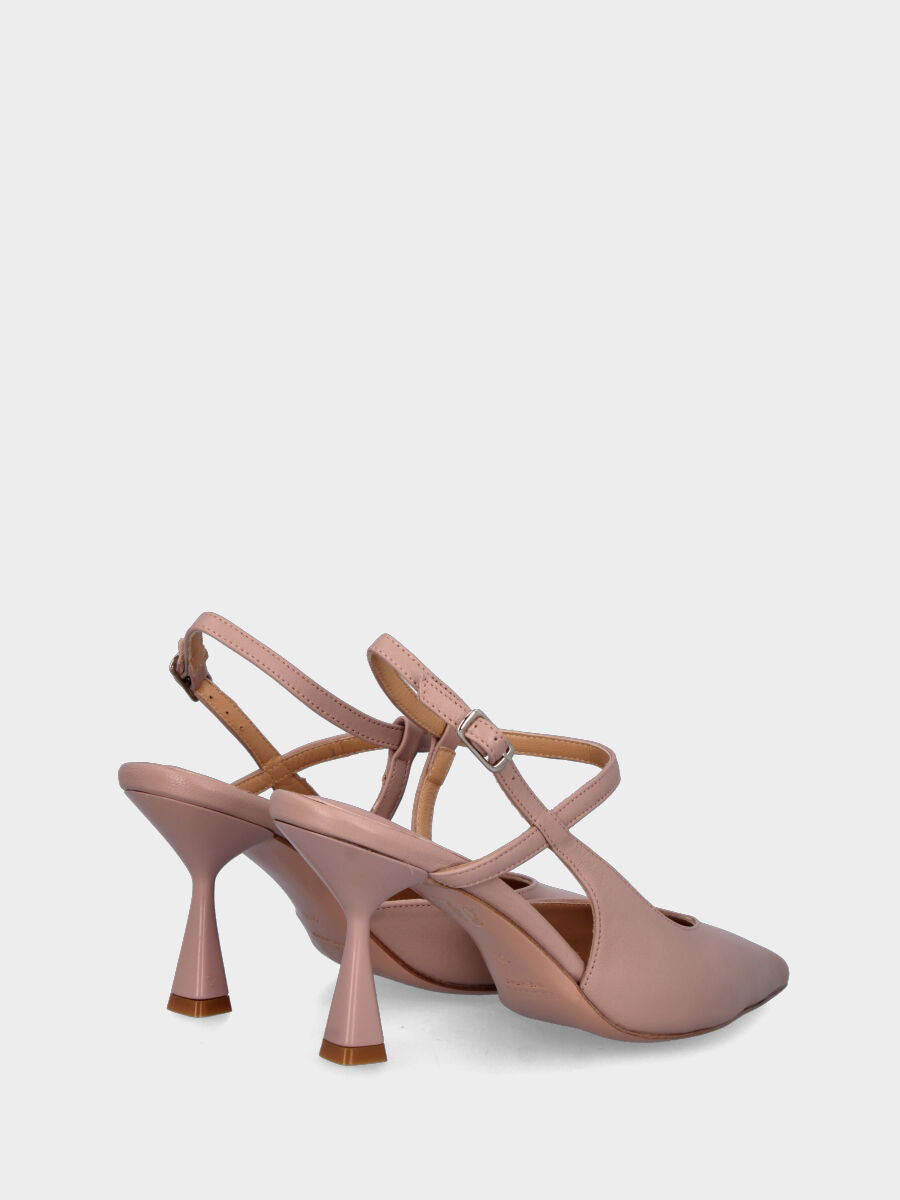 Nude Slingback aus Leder mit spitzer, schmal zulaufender Spitze und asymmetrischem Riemen