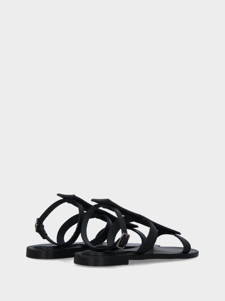 Black high leather sandal with vertical crystal strap