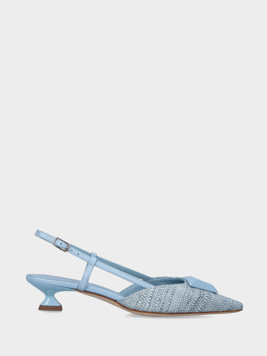 Slingback azzurra en tissu avec accessoire trapèze