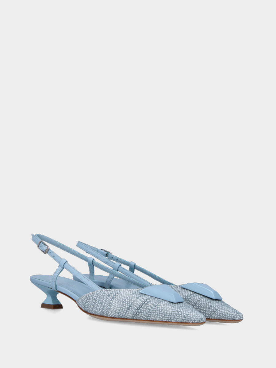 Slingback azzurra en tissu avec accessoire trapèze