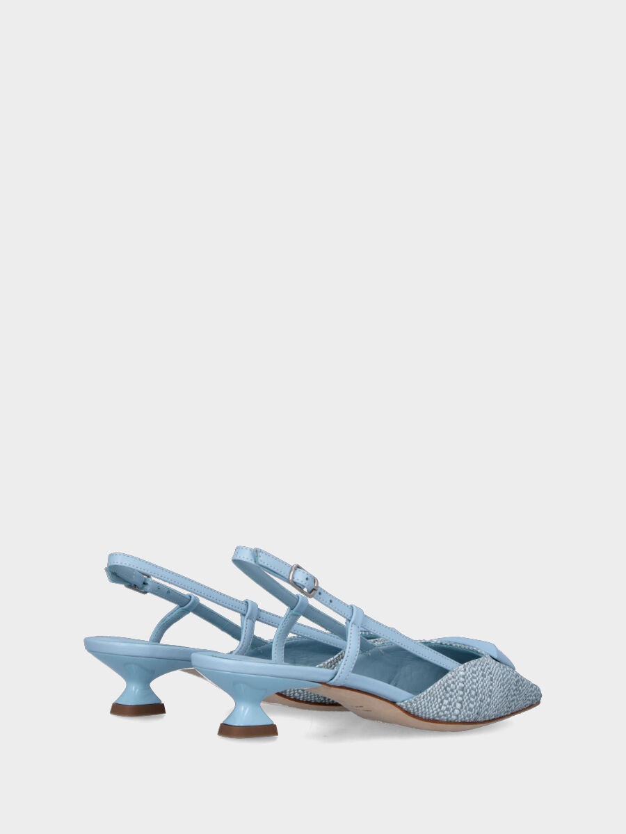 Slingback azzurra en tissu avec accessoire trapèze