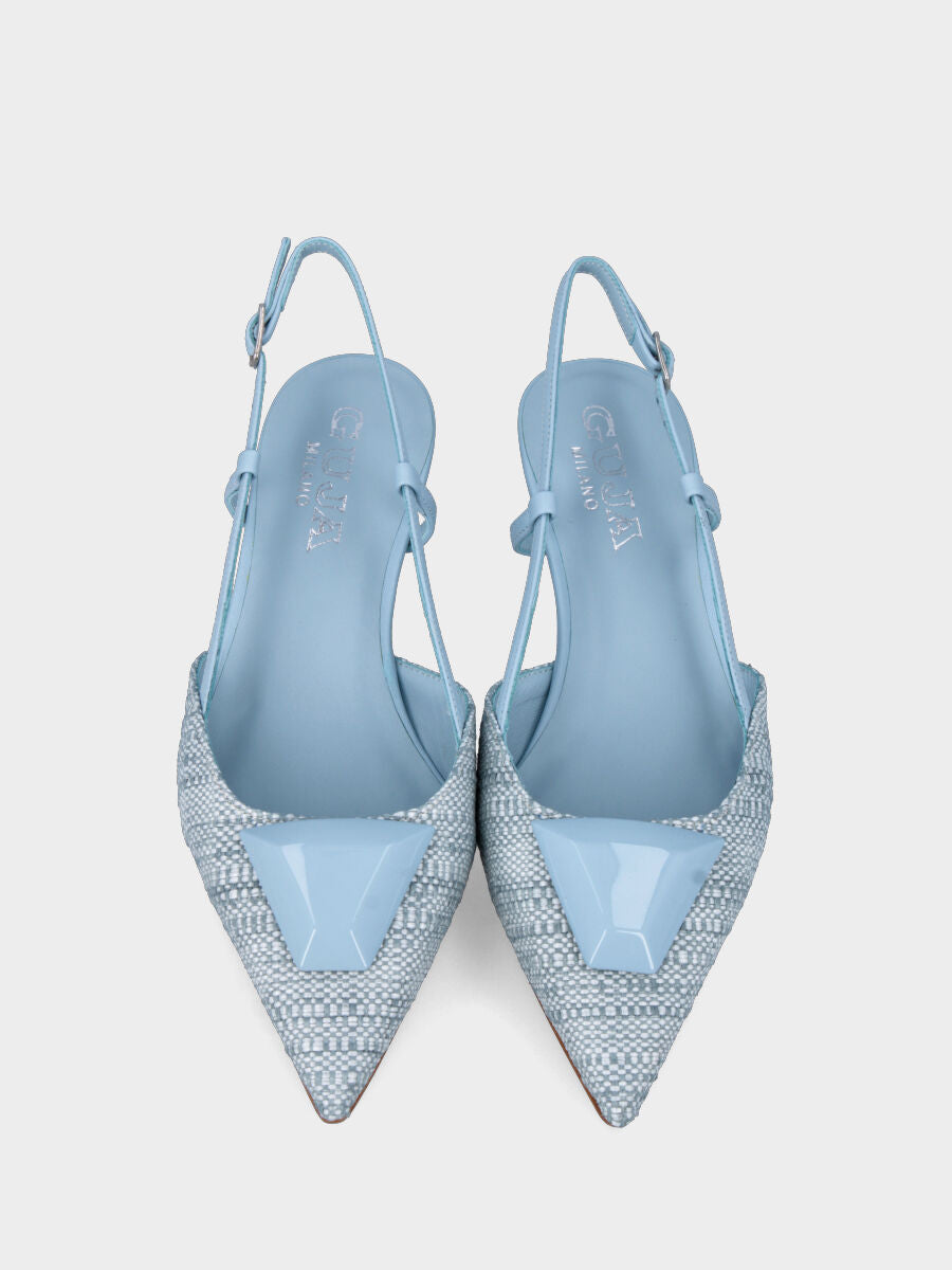 Slingback azzurra en tissu avec accessoire trapèze