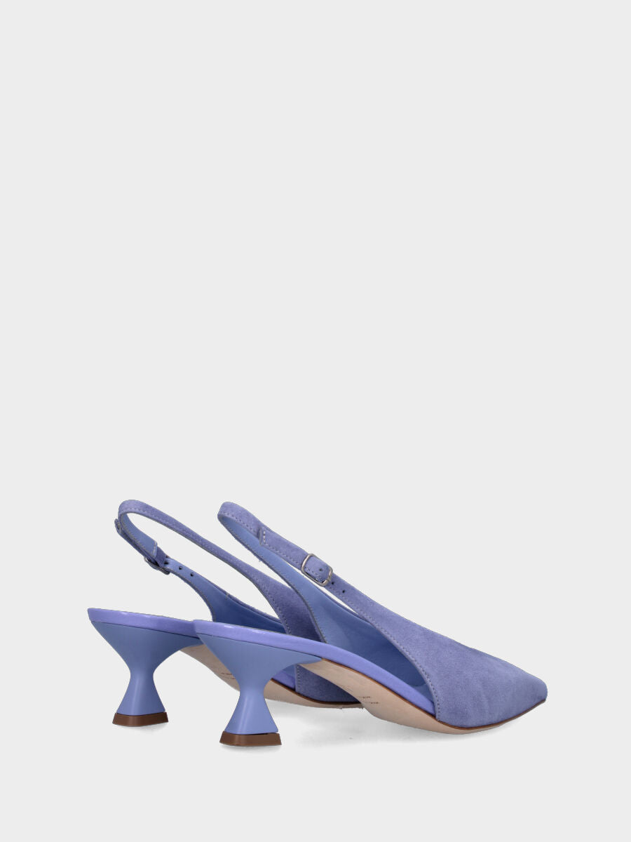 Lavender leather slingback with square neckline and chalice heel