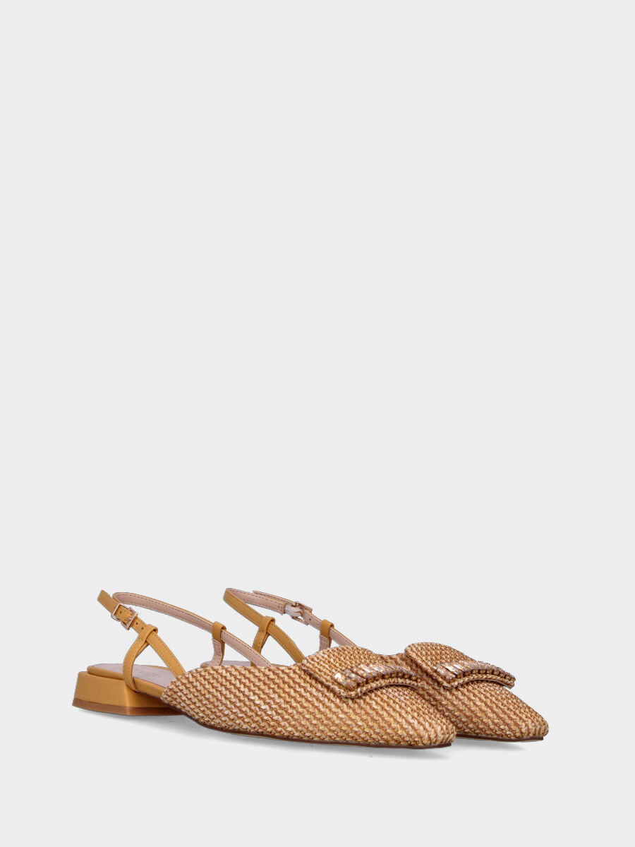 Slingback jaune en tissu avec barre de cristaux