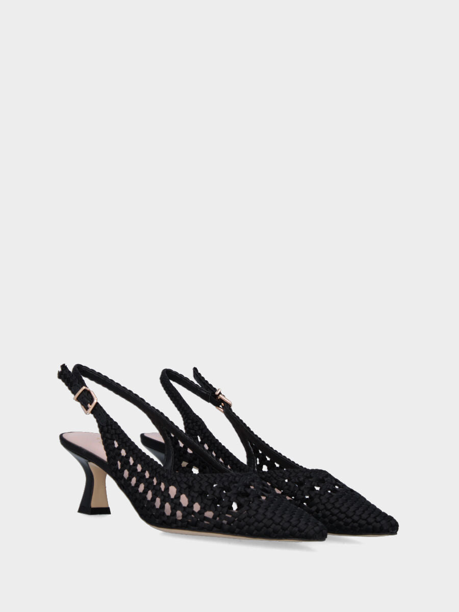 Black slingback in woven perforated fabric