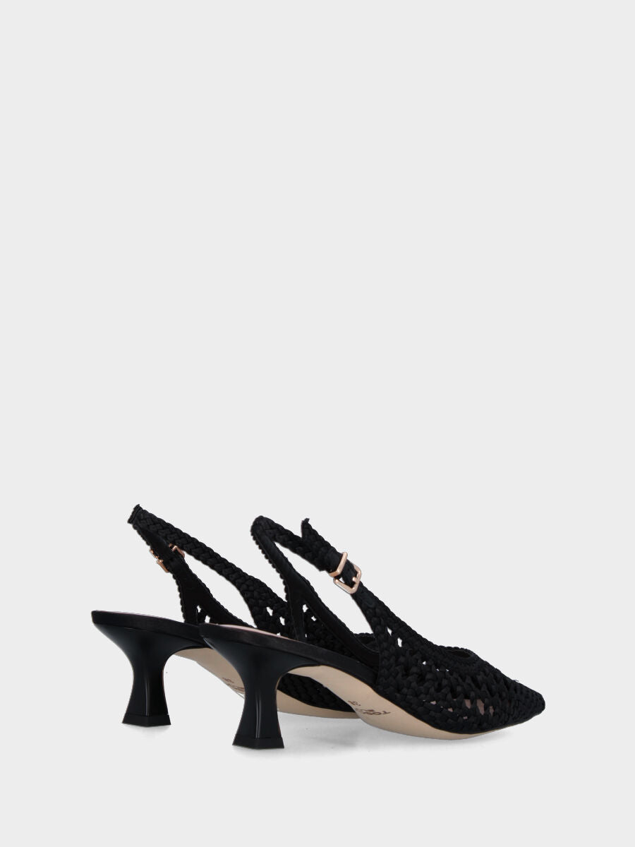 Black slingback in woven perforated fabric