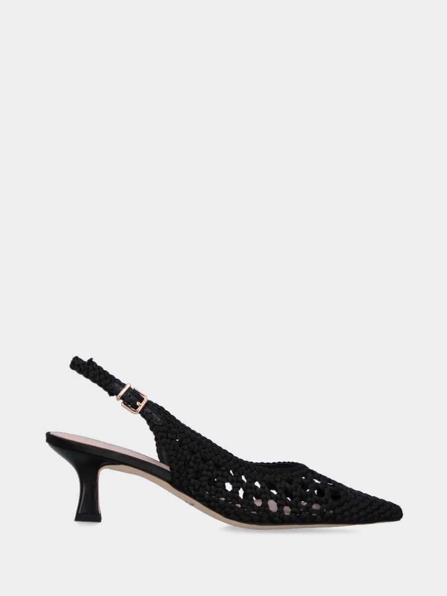 Black slingback in woven perforated fabric
