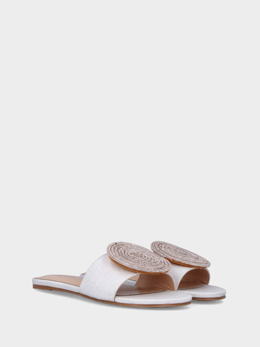 Weiße Stoff-Hausschuh mit Kristallscheibe