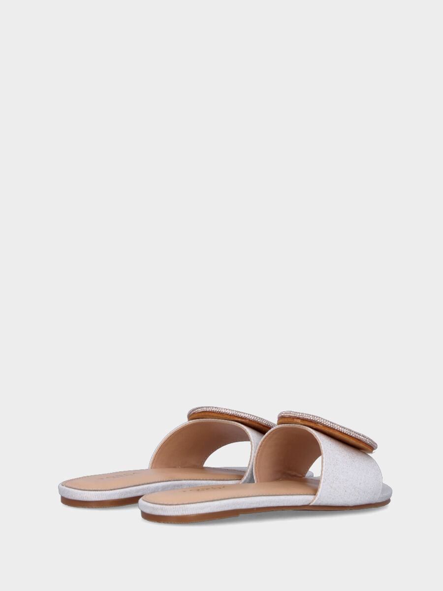 Weiße Stoff-Hausschuh mit Kristallscheibe