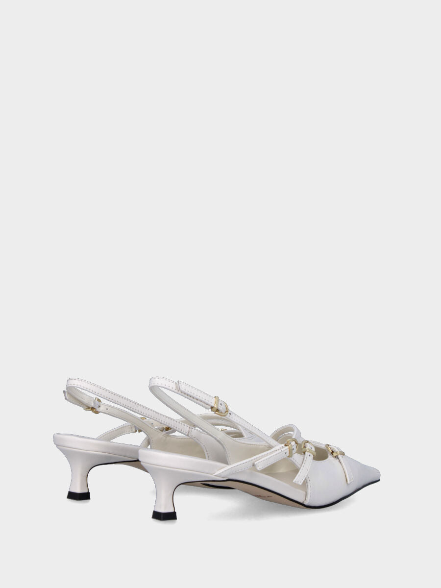 Slingback blanc en cuir à bout carré avec brides