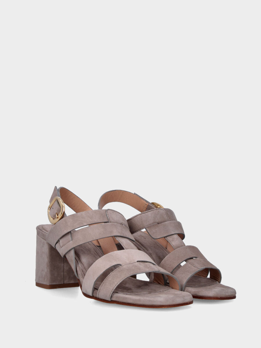 Dove grey leather sandal with embedded straps