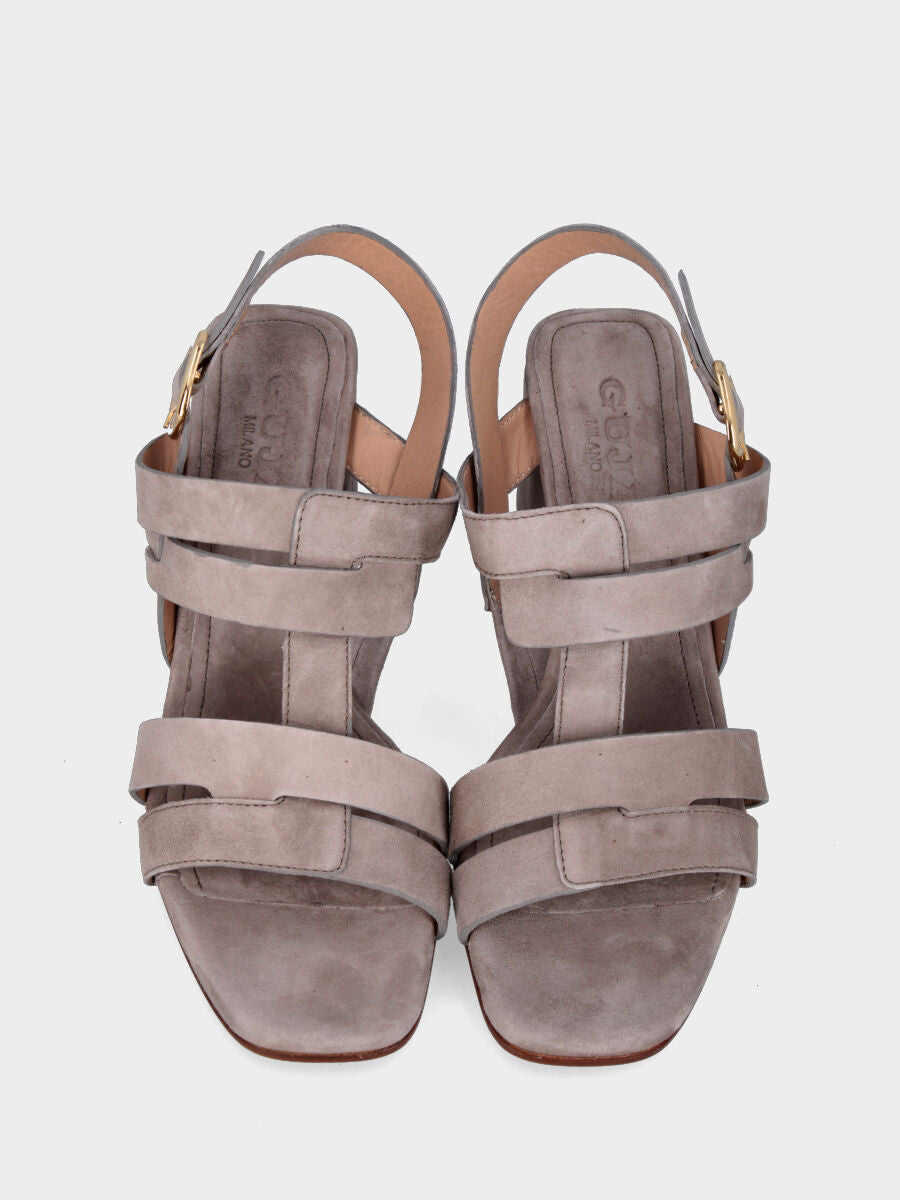 Dove grey leather sandal with embedded straps