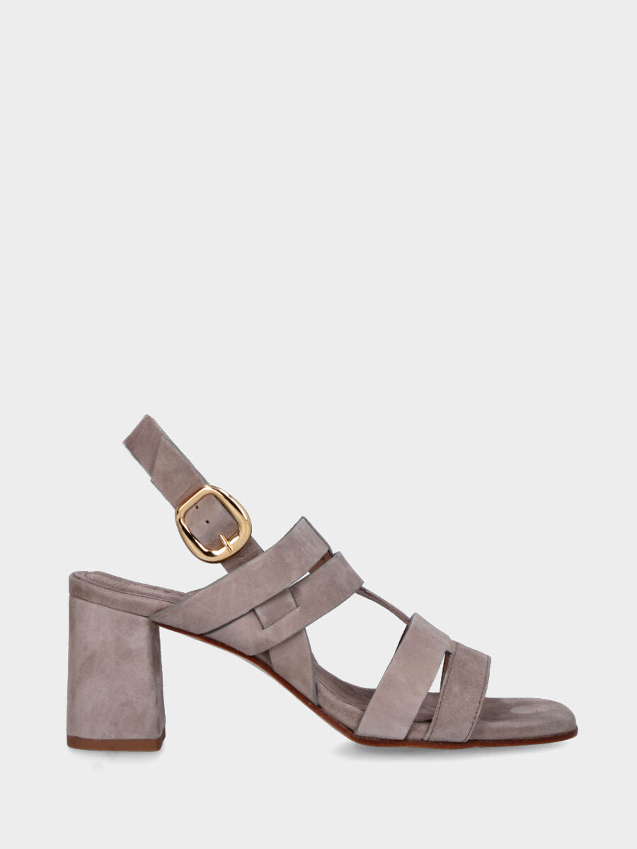 Dove grey leather sandal with embedded straps