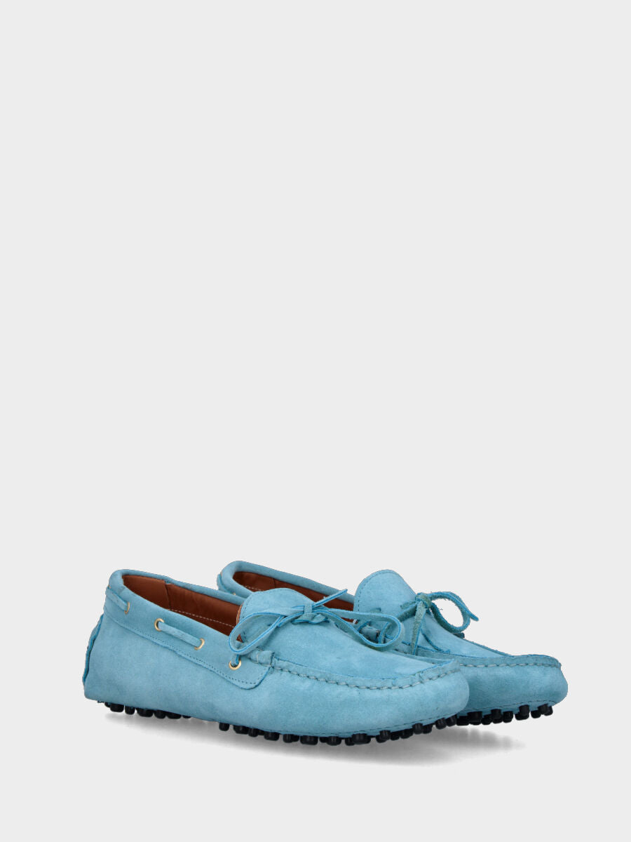 Blue leather moccasin with lace