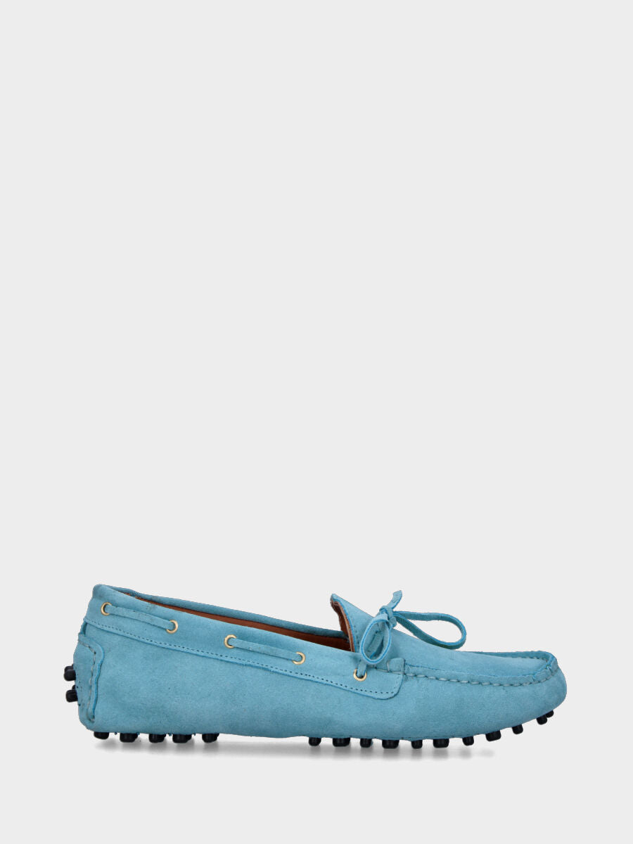 Blue leather moccasin with lace