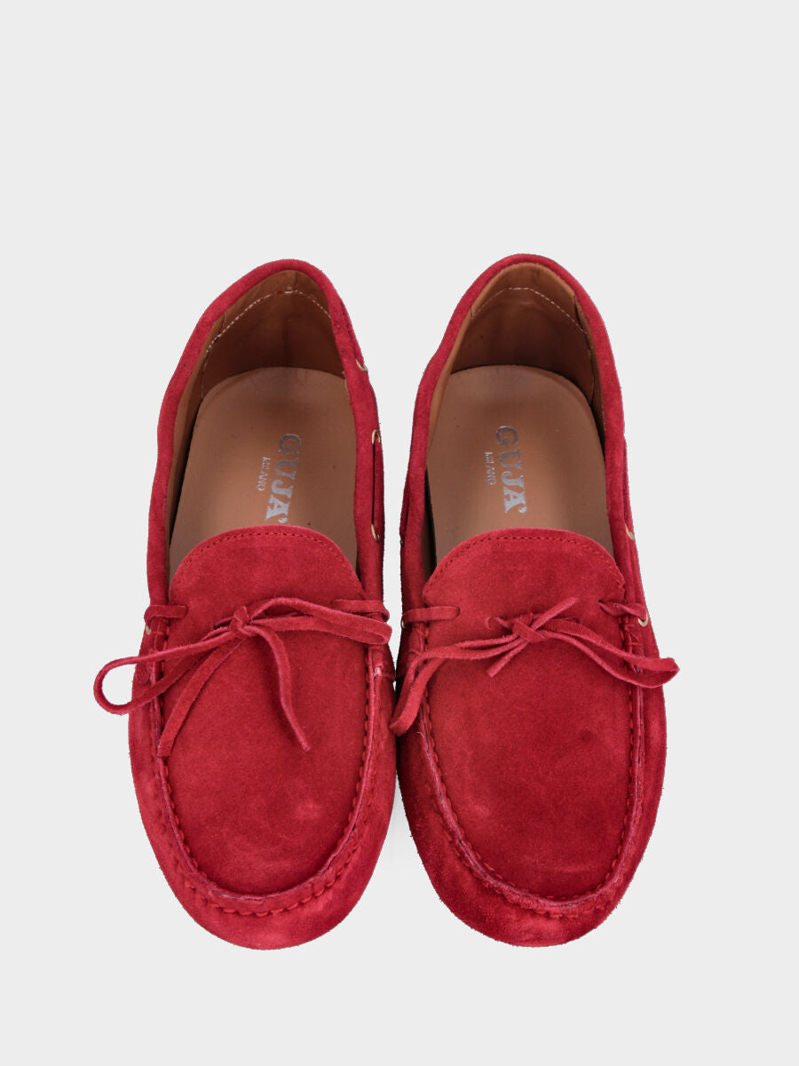 Mocassino rosso in pelle con laccio