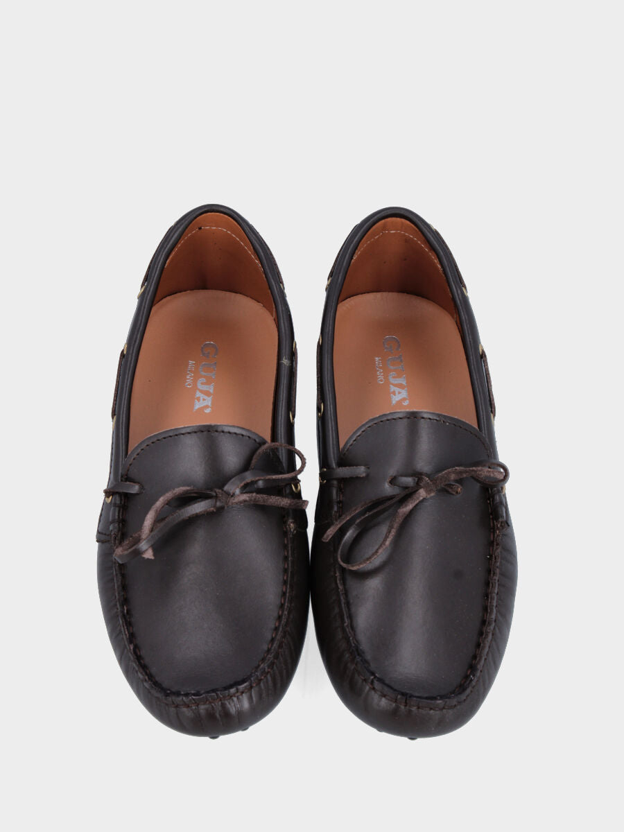 Mocassino marrone in pelle con laccio