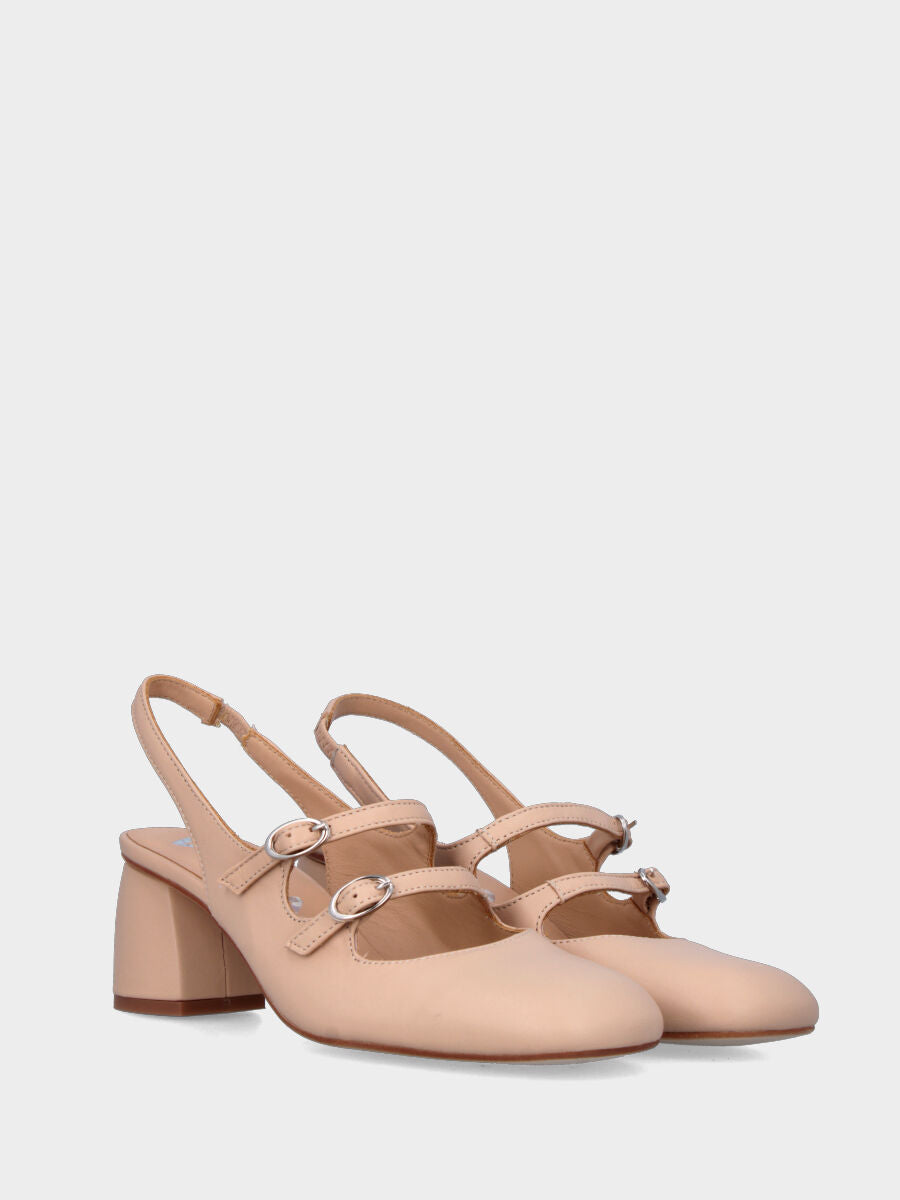 Slingback beige in pelle con due cinturino e tacco chunky