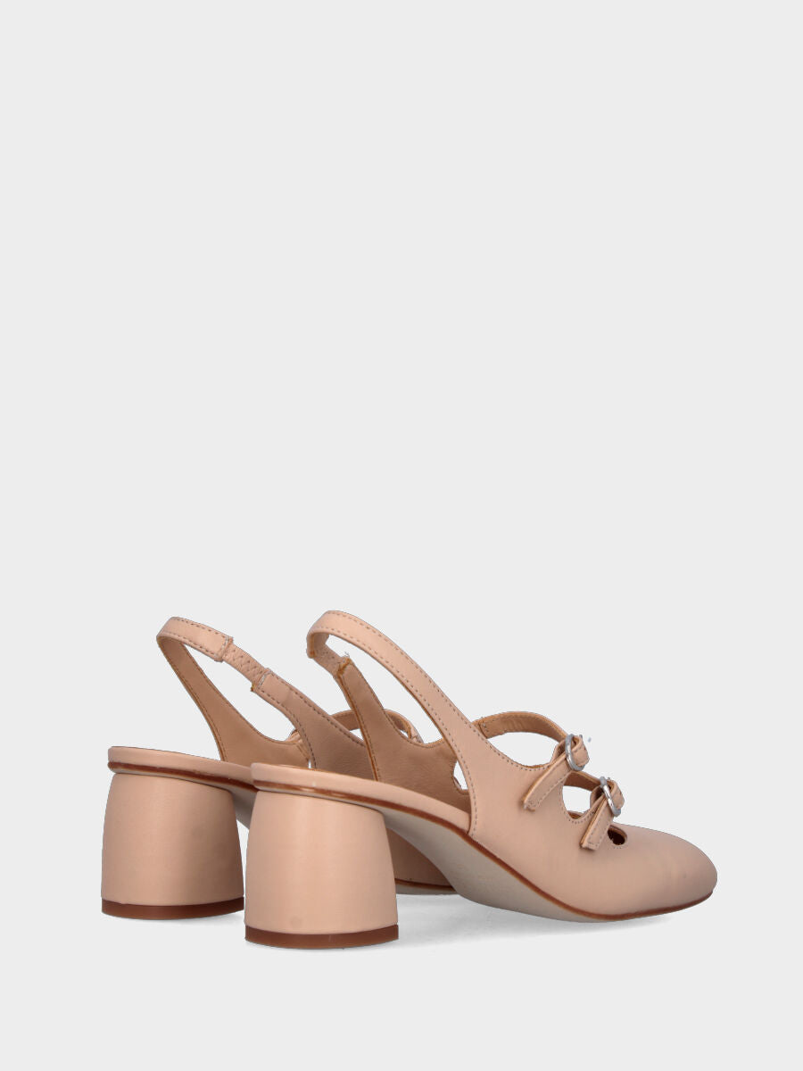 Slingback beige in pelle con due cinturino e tacco chunky