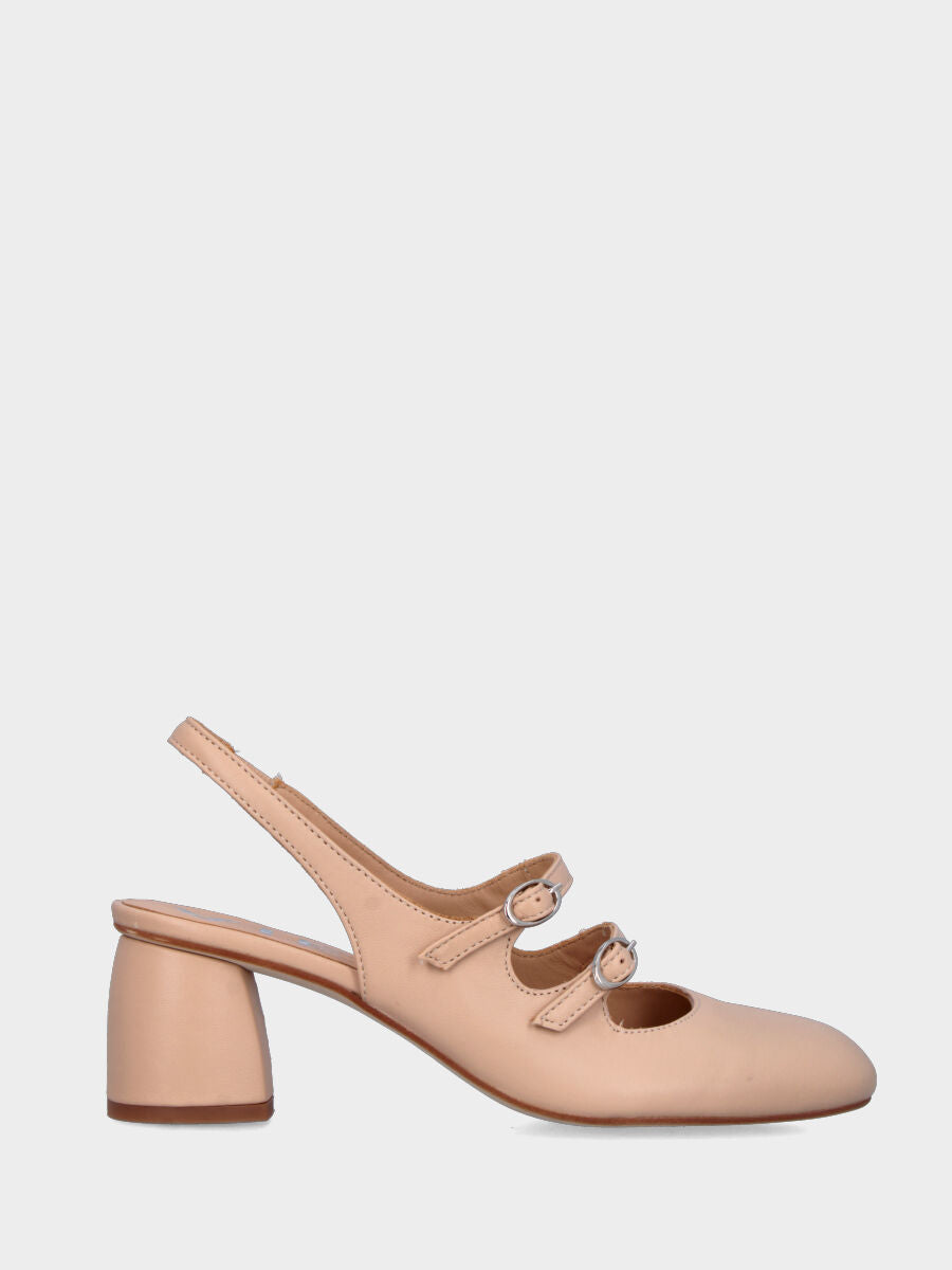 Slingback beige in pelle con due cinturino e tacco chunky
