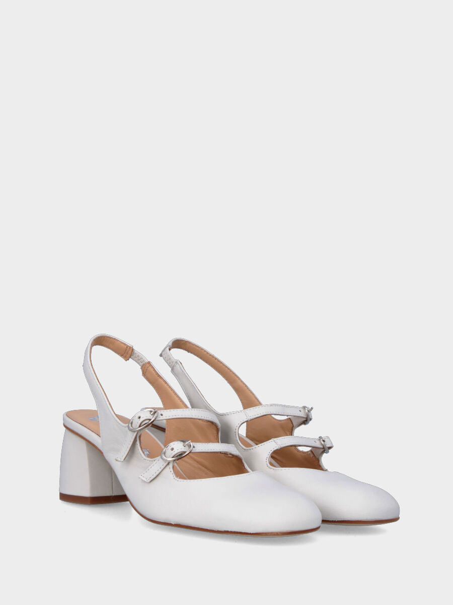 Slingback bianca in pelle con due cinturino e tacco chunky