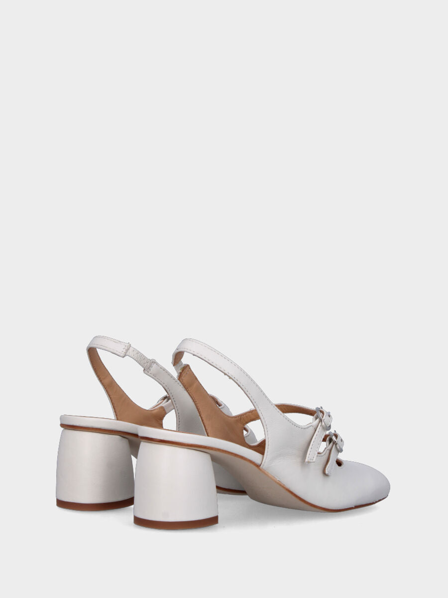 Slingback bianca in pelle con due cinturino e tacco chunky