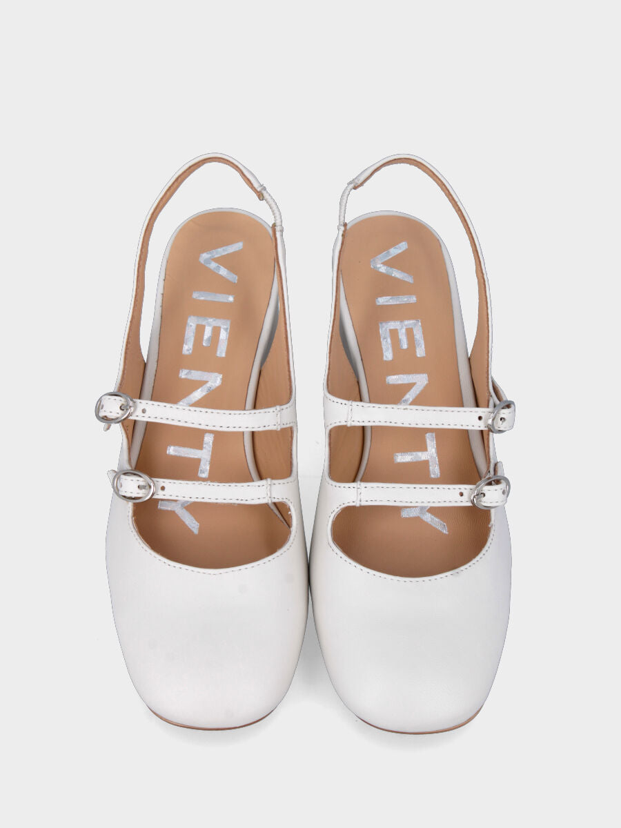 Slingback bianca in pelle con due cinturino e tacco chunky