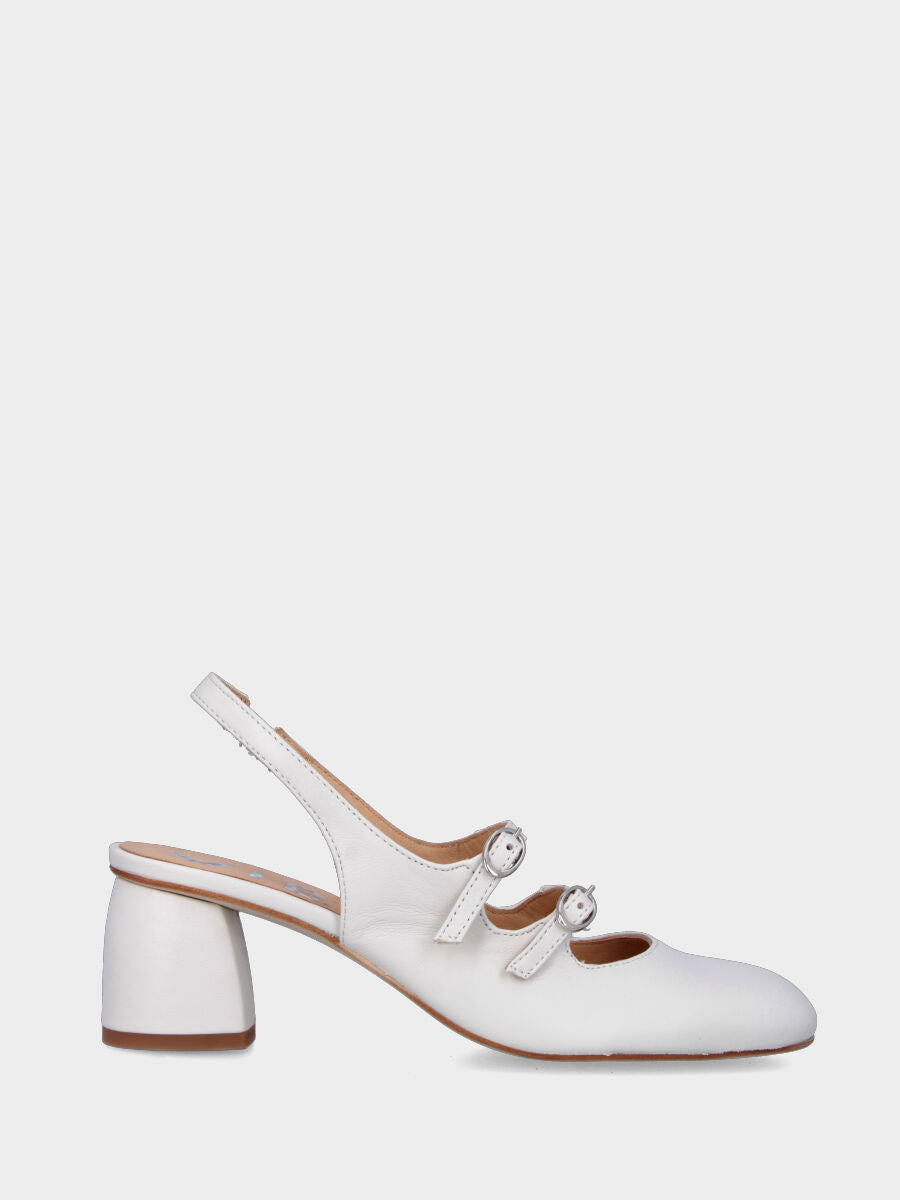 Slingback bianca in pelle con due cinturino e tacco chunky