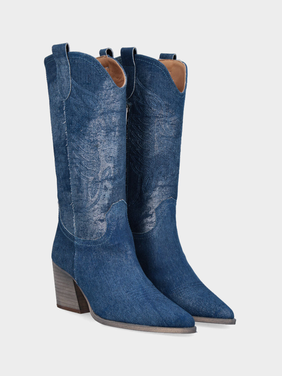 Campero blu in denim con riflessi metallizzati
