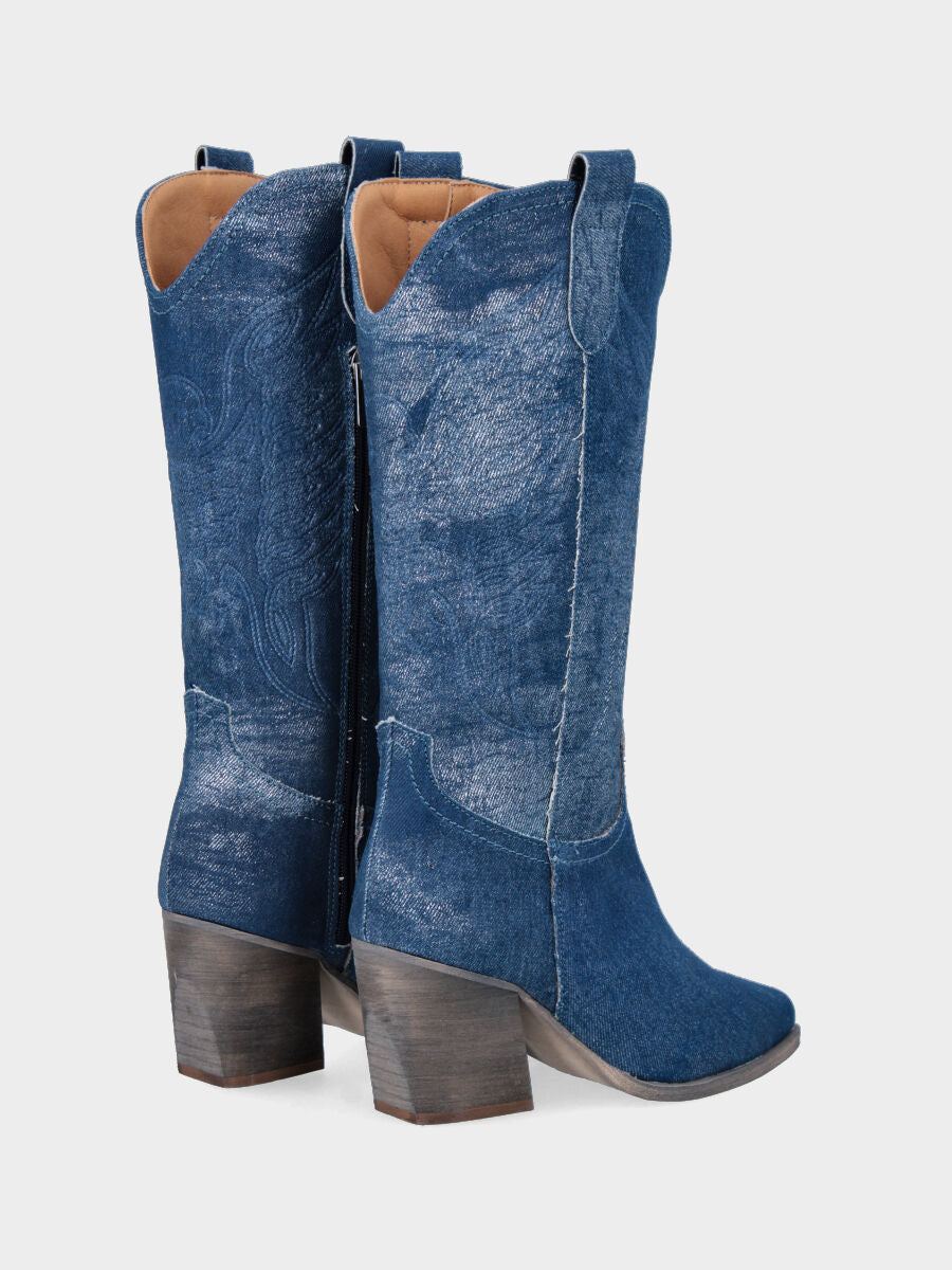 Campero blu in denim con riflessi metallizzati