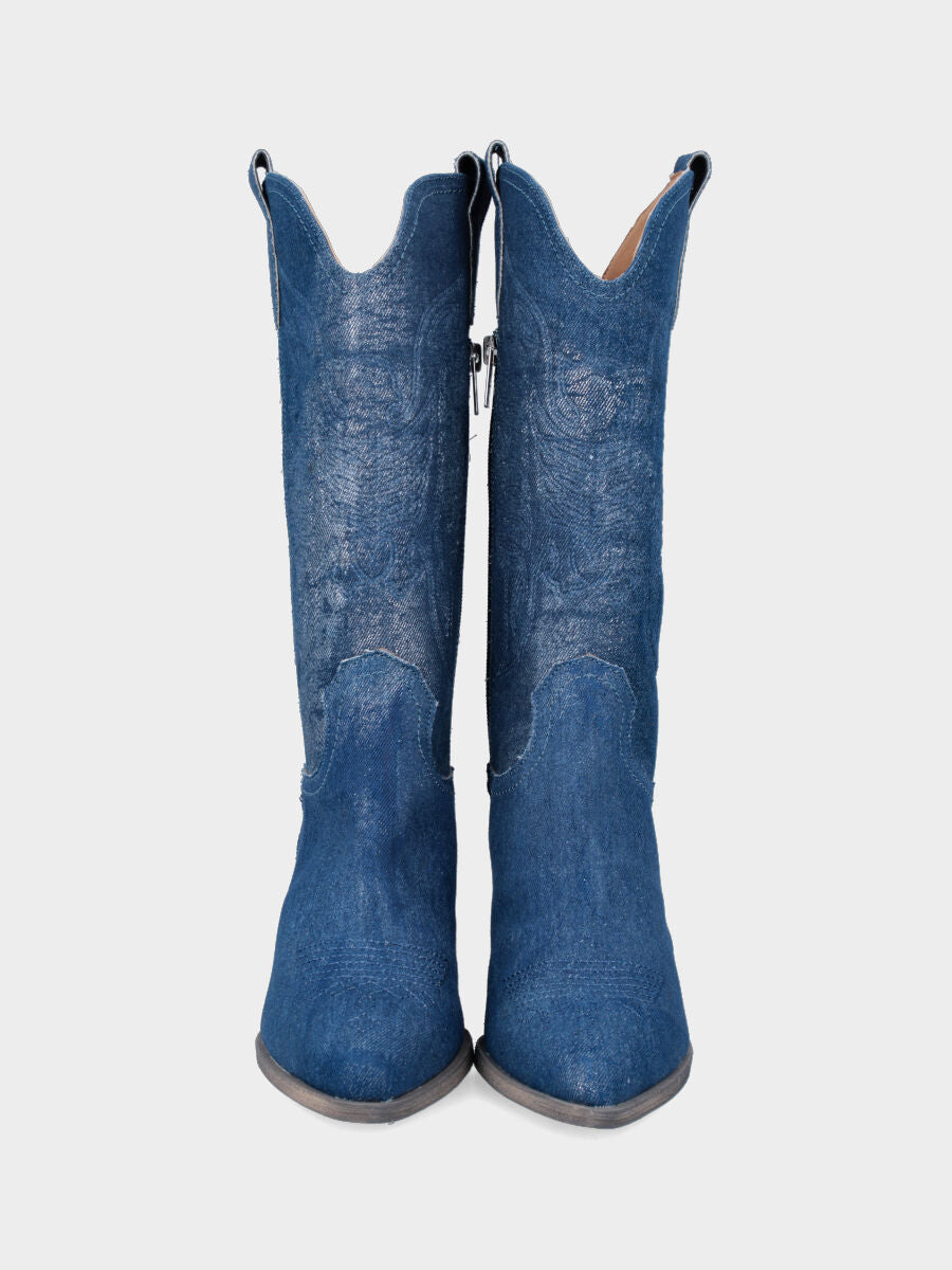 Campero blu in denim con riflessi metallizzati
