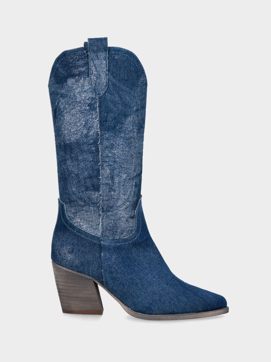 Campero blu in denim con riflessi metallizzati