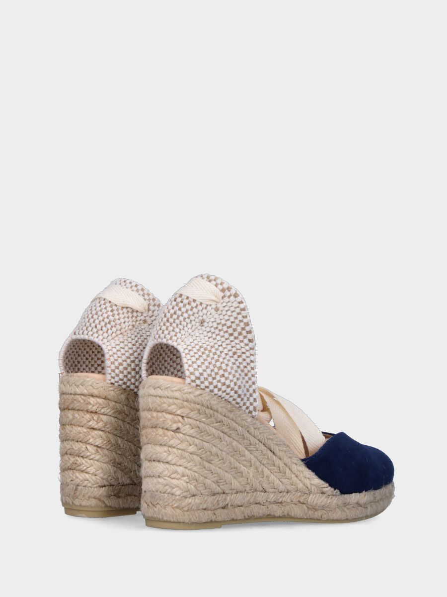 Blue leather peasant shoe with ankle strap