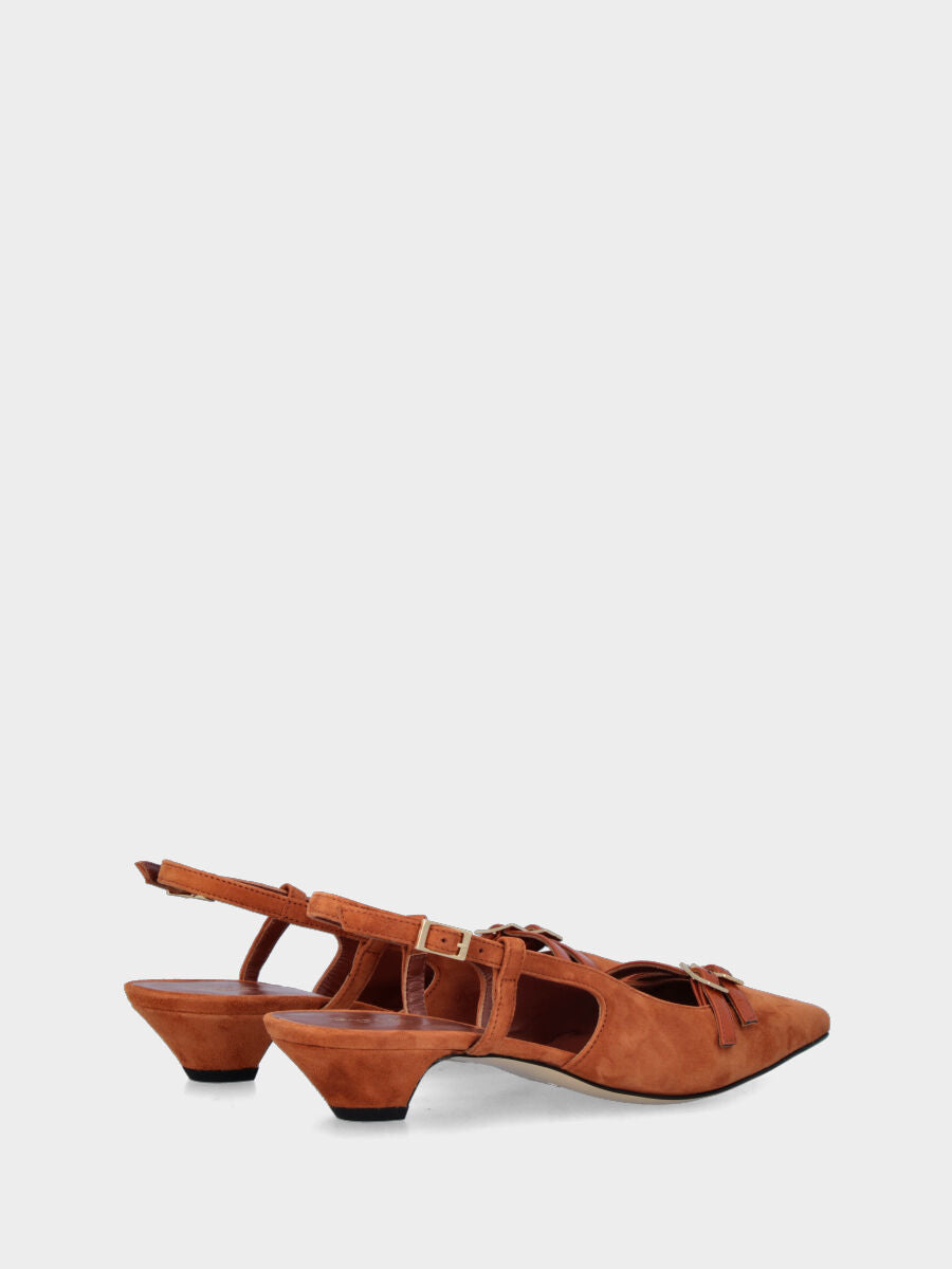 Slingback color cuoio in pelle con tacco conico