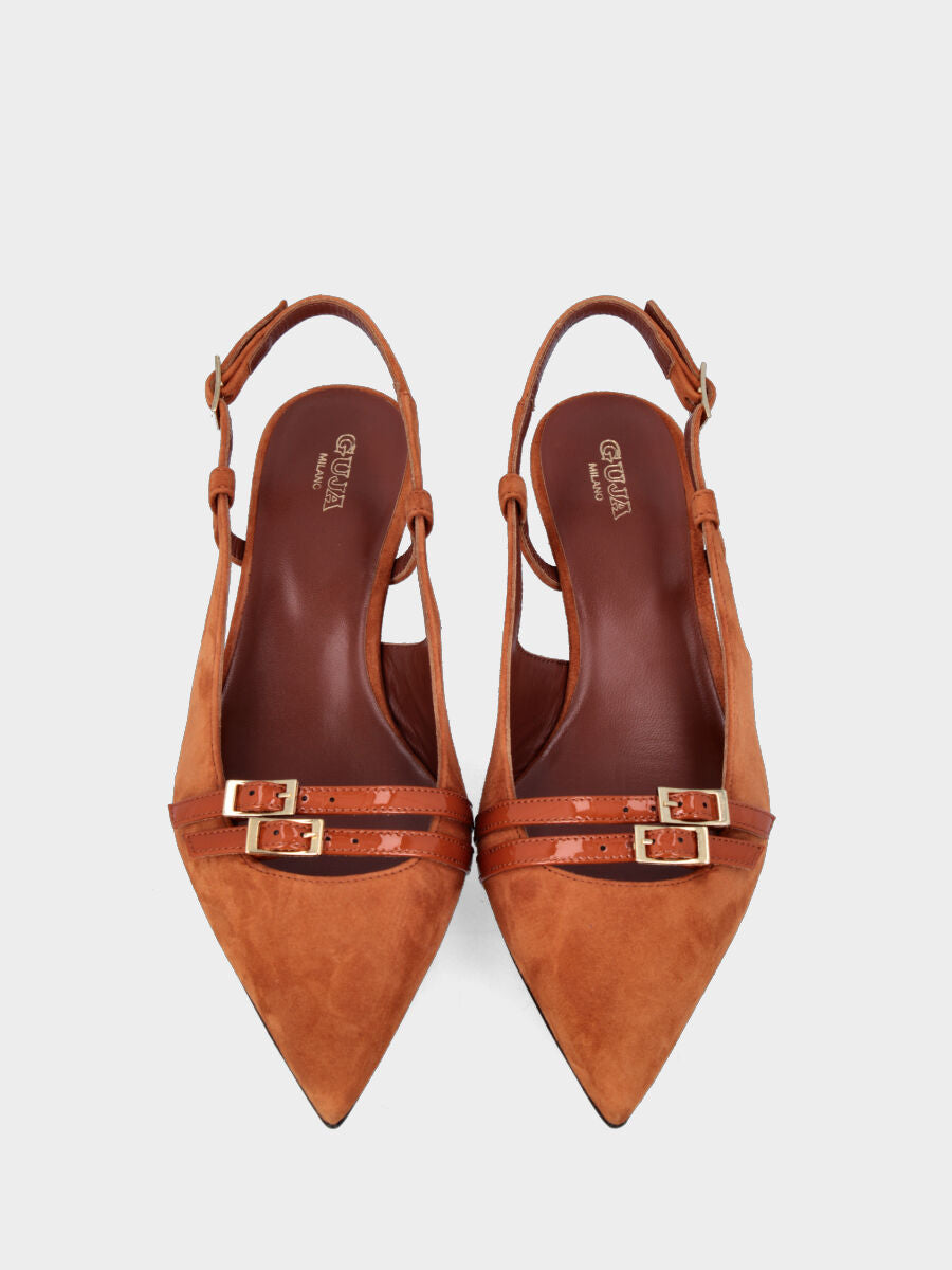 Slingback color cuoio in pelle con tacco conico