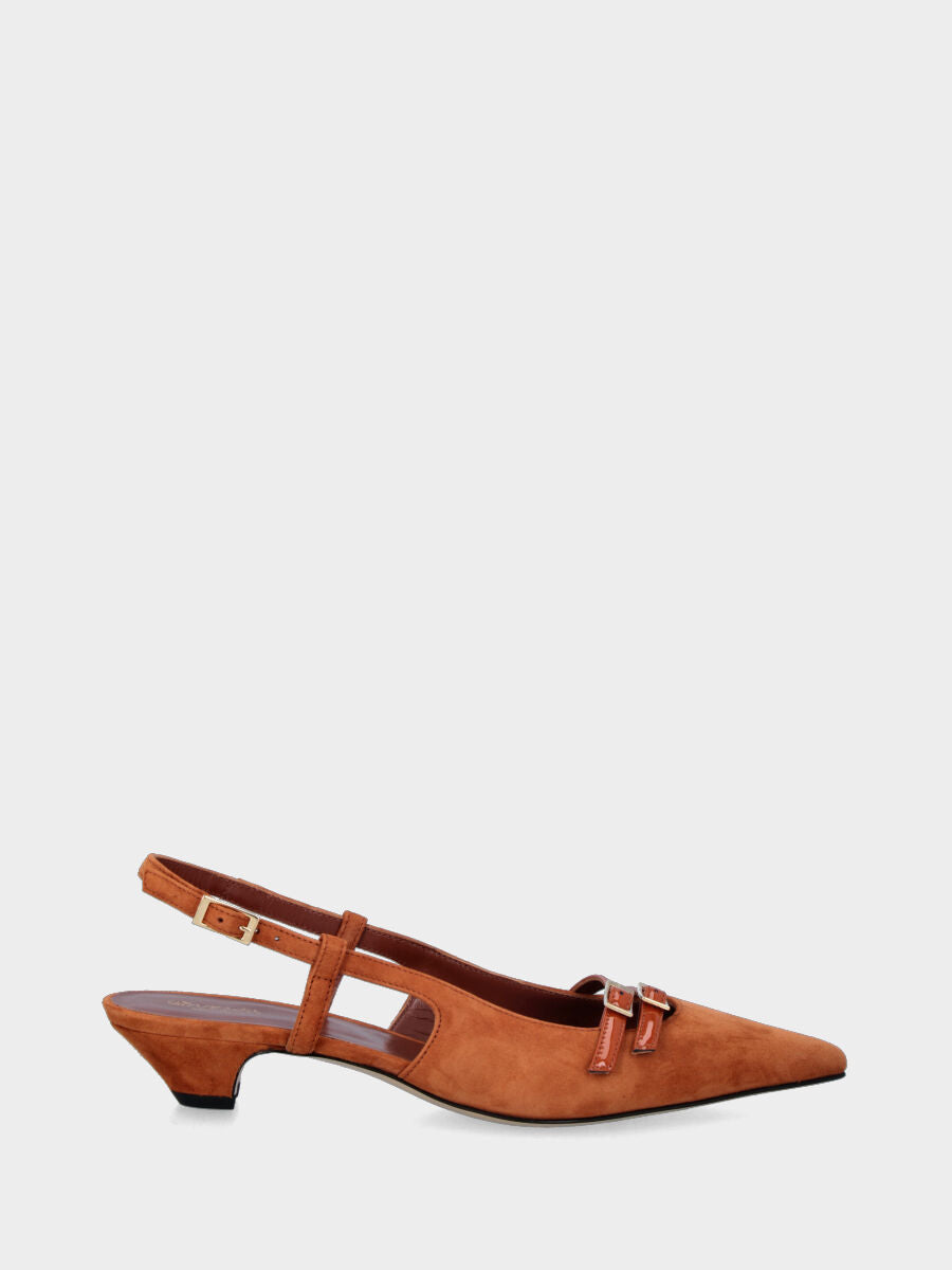 Slingback color cuoio in pelle con tacco conico