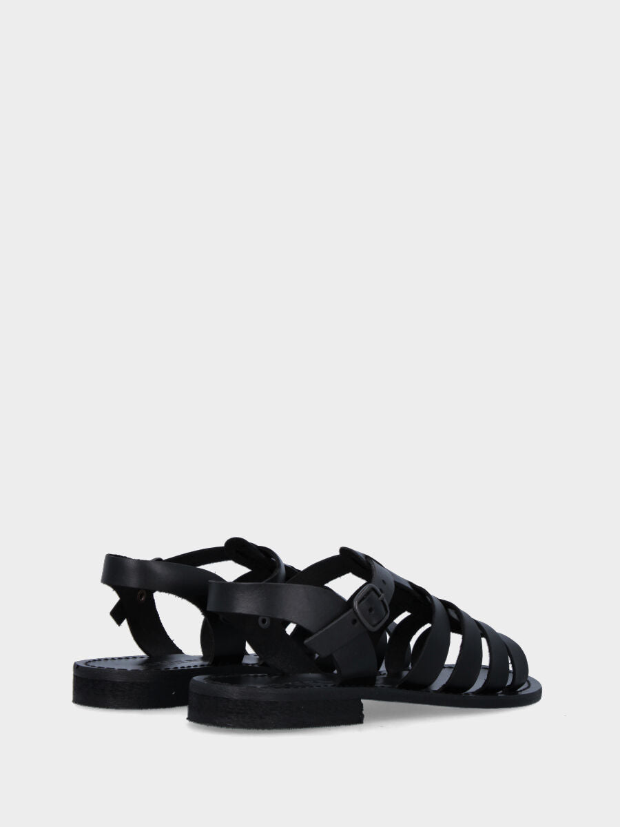Black leather sandal with straps
