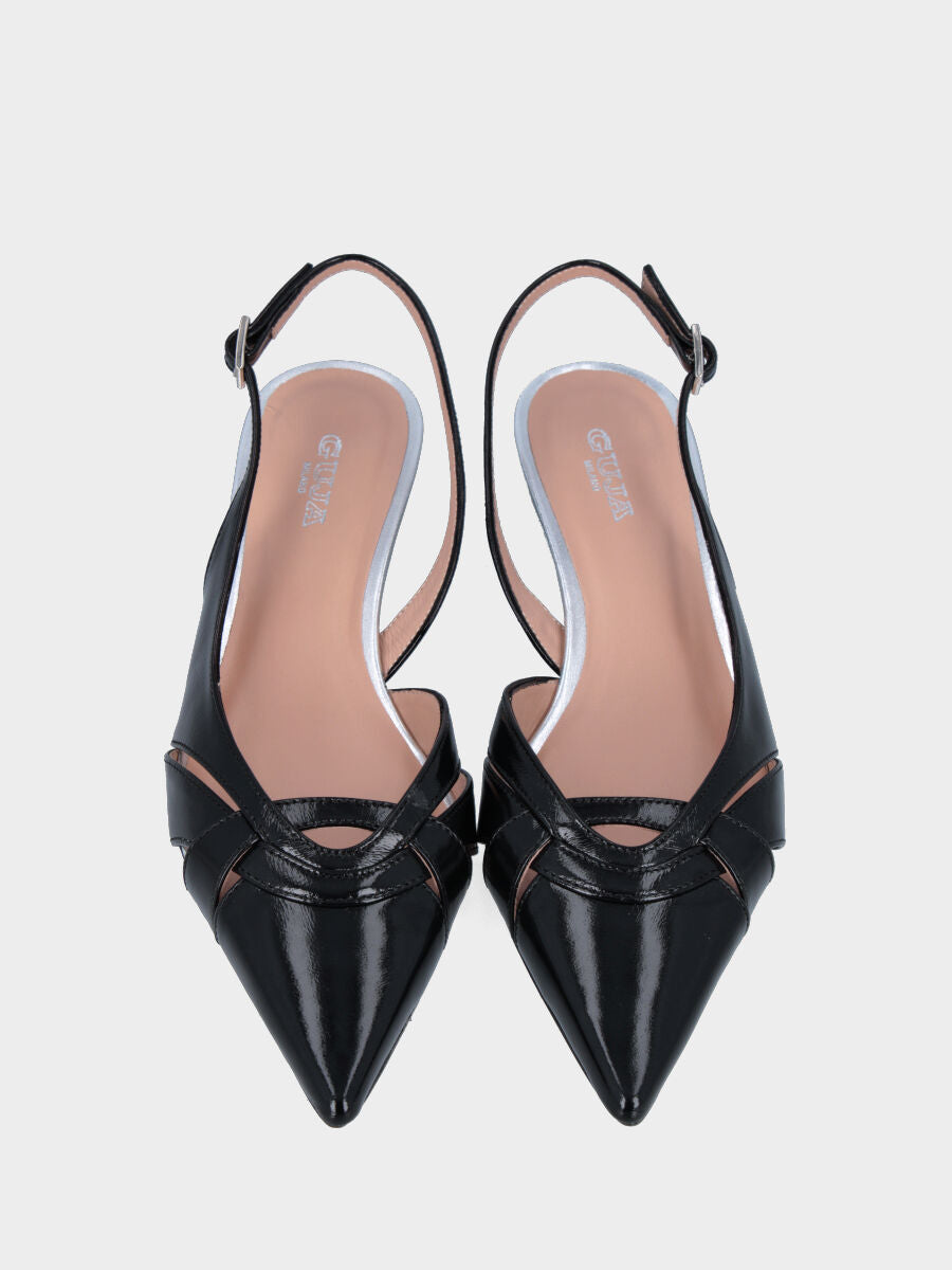 Slingback in vitello abrasivato nero con punta sfilata e tacco a rocchetto
